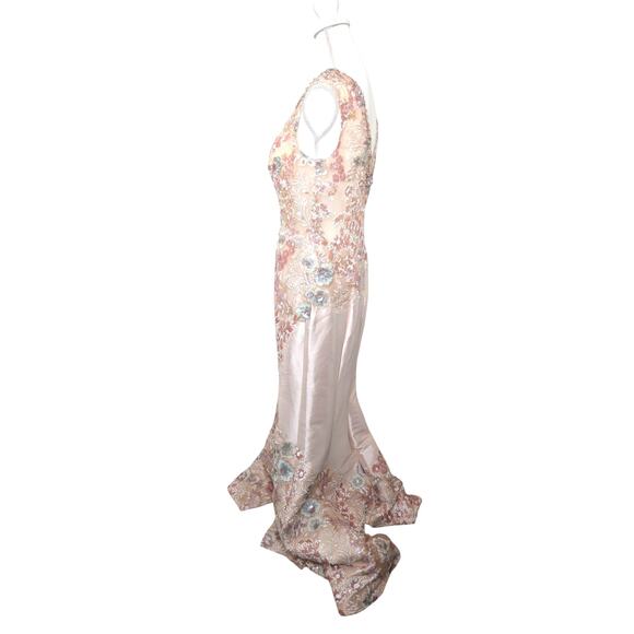 Terani Couture Blush Pink Floral Sequin Embroidered Gown US 10 - Picture 4 of 11